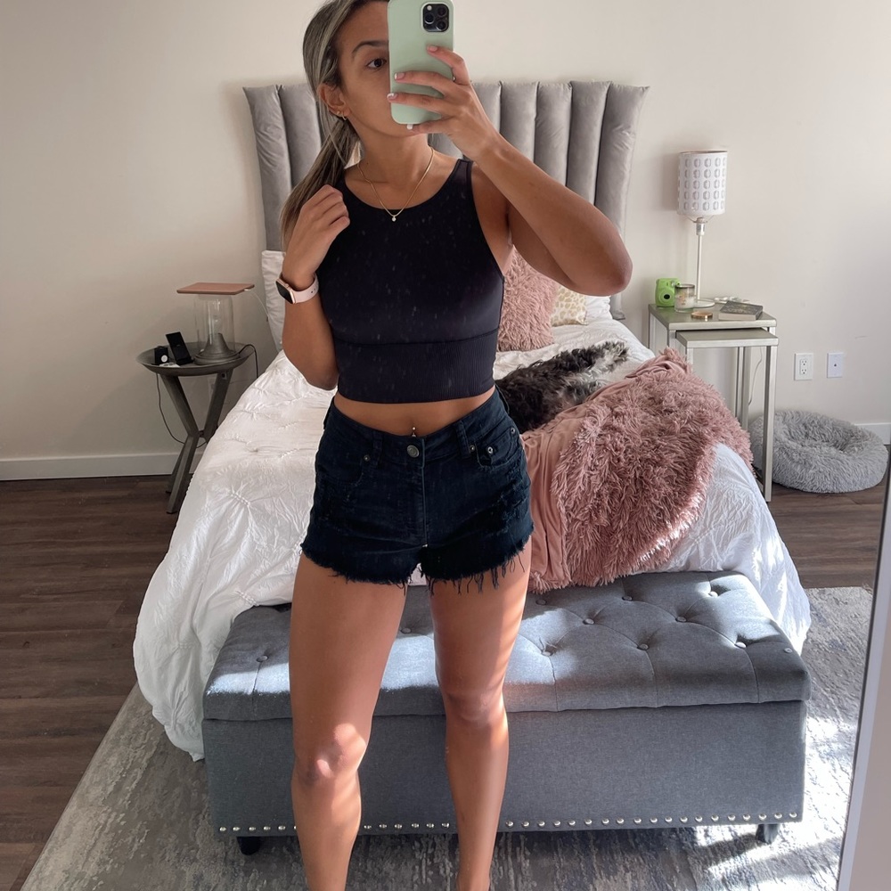 Black highwaisted denim shorts from American Eagle